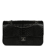 Pre-owned Chanel Medium Classic Double Flap Bag Black Python Silver Hardware - Thumbnail View 1