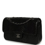 Pre-owned Chanel Medium Classic Double Flap Bag Black Python Silver Hardware - Thumbnail View 5