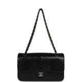 Pre-owned Chanel Medium Classic Double Flap Bag Black Python Silver Hardware - Thumbnail View 7