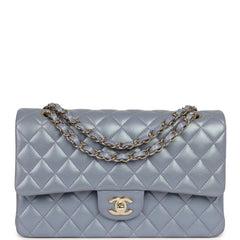 Chanel Medium Classic Double Flap Bag Purple Iridescent Lambskin Light Gold Hardware