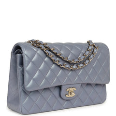 Chanel Medium Classic Double Flap Bag Purple Iridescent Lambskin Light Gold Hardware