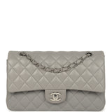 Pre-owned Chanel Medium Classic Double Flap Bag Light Grey Lambskin Silver Hardware - Thumbnail View 1
