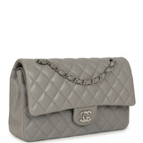 Pre-owned Chanel Medium Classic Double Flap Bag Light Grey Lambskin Silver Hardware - Thumbnail View 2
