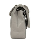 Pre-owned Chanel Medium Classic Double Flap Bag Light Grey Lambskin Silver Hardware - Thumbnail View 3
