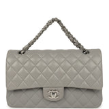 Pre-owned Chanel Medium Classic Double Flap Bag Light Grey Lambskin Silver Hardware - Thumbnail View 7