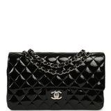 Chanel Medium Classic Double Flap Bag Black Patent Silver Hardware - Thumbnail View 1