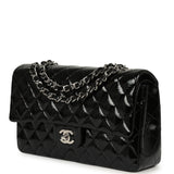 Chanel Medium Classic Double Flap Bag Black Patent Silver Hardware - Thumbnail View 5