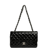 Chanel Medium Classic Double Flap Bag Black Patent Silver Hardware - Thumbnail View 7