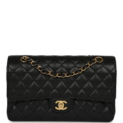 Pre-owned Chanel Medium Classic Double Flap Bag Black Caviar Gold Hardware