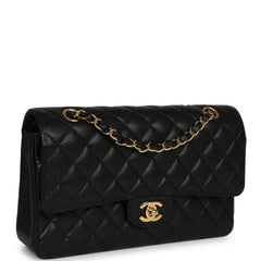 Pre-owned Chanel Medium Classic Double Flap Bag Black Caviar Gold Hardware