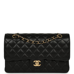Pre-owned Chanel Medium Classic Double Flap Bag Black Caviar Gold Hardware