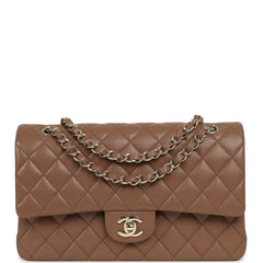 Pre-owned Chanel Medium Classic Double Flap Bag Brown Caviar Light Gold Hardware