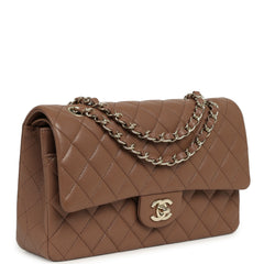 Pre-owned Chanel Medium Classic Double Flap Bag Brown Caviar Light Gold Hardware