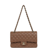 Pre-owned Chanel Medium Classic Double Flap Bag Brown Caviar Light Gold Hardware - Thumbnail View 6