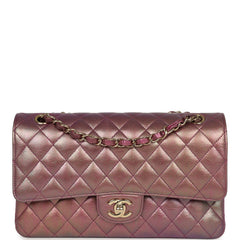 Pre-owned Chanel Medium Classic Double Flap Bag Pink, Purple Iridescent Lambskin Light Gold Hardware