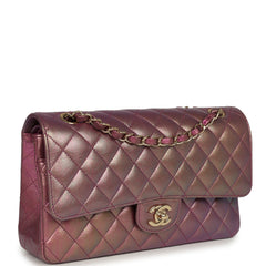 Pre-owned Chanel Medium Classic Double Flap Bag Pink, Purple Iridescent Lambskin Light Gold Hardware
