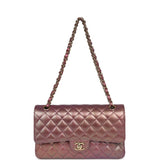 Pre-owned Chanel Medium Classic Double Flap Bag Pink, Purple Iridescent Lambskin Light Gold Hardware - Thumbnail View 7
