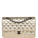 Pre-owned Chanel Medium Classic Double Flap Bag Gold Metallic Lambskin Black Hardware - Thumbnail View 1