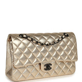 Pre-owned Chanel Medium Classic Double Flap Bag Gold Metallic Lambskin Black Hardware - Thumbnail View 2