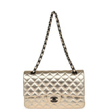 Pre-owned Chanel Medium Classic Double Flap Bag Gold Metallic Lambskin Black Hardware - Thumbnail View 7