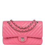 Pre-owned Chanel Medium Classic Chevron Double Flap Bag Pink Caviar Silver Hardware - Thumbnail View 1