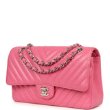 Pre-owned Chanel Medium Classic Chevron Double Flap Bag Pink Caviar Silver Hardware - Thumbnail View 5