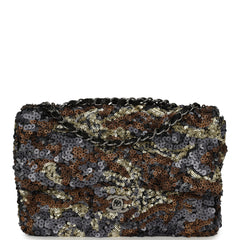 Pre-owned Chanel Medium Single Flap Bag Dark Grey, Bronze, Gold Sequins Ruthenium Hardware