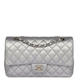 Pre-owned Chanel Medium Classic Double Flap Bag Light Purple Metallic Lambskin Brushed Silver Hardware - Thumbnail View 1