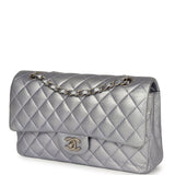 Pre-owned Chanel Medium Classic Double Flap Bag Light Purple Metallic Lambskin Brushed Silver Hardware - Thumbnail View 5