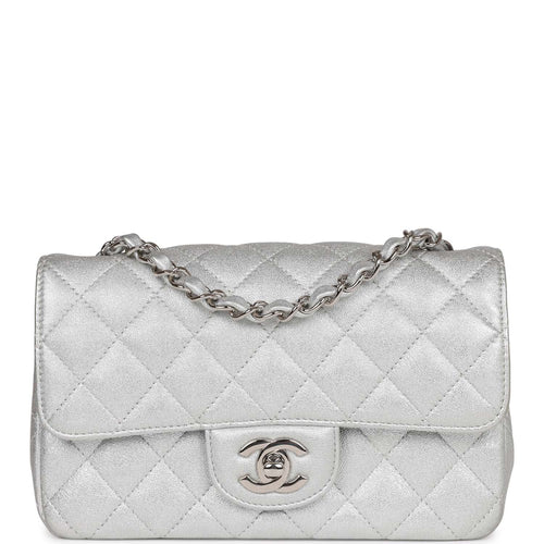 Chanel Mini Rectangular Flap Bag Silver Calfskin Silver Hardware