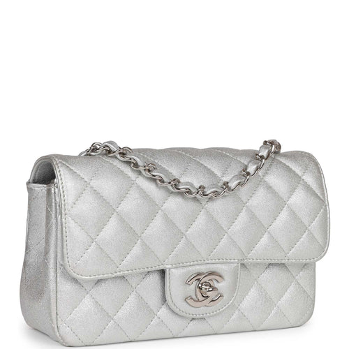 Chanel Mini Rectangular Flap Bag Silver Calfskin Silver Hardware