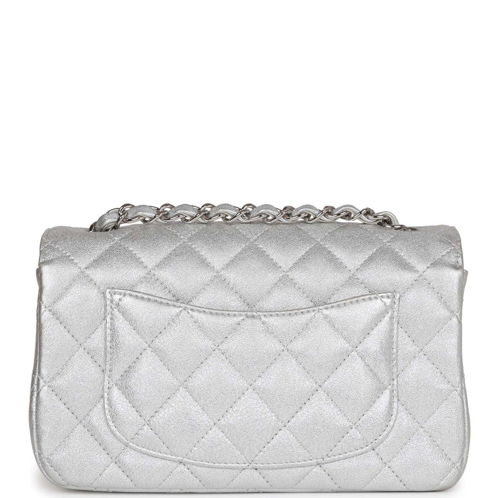 Chanel Mini Rectangular Flap Bag Silver Calfskin Silver Hardware