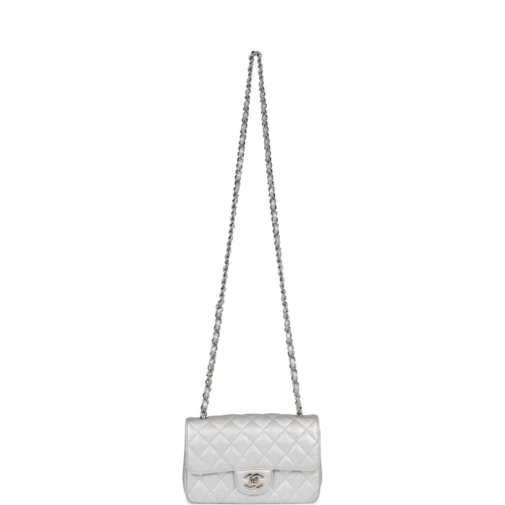 Chanel Mini Rectangular Flap Bag Silver Calfskin Silver Hardware