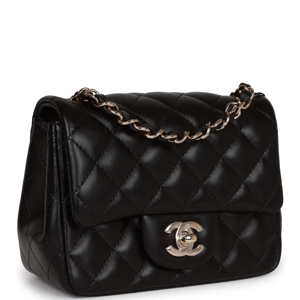 Mini flap bag, Lambskin & gold-tone metal, black — Fashion