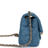 Chanel Pearl Crush Mini Rectangular Flap Bag Blue Denim Lambskin Antique Gold Hardware