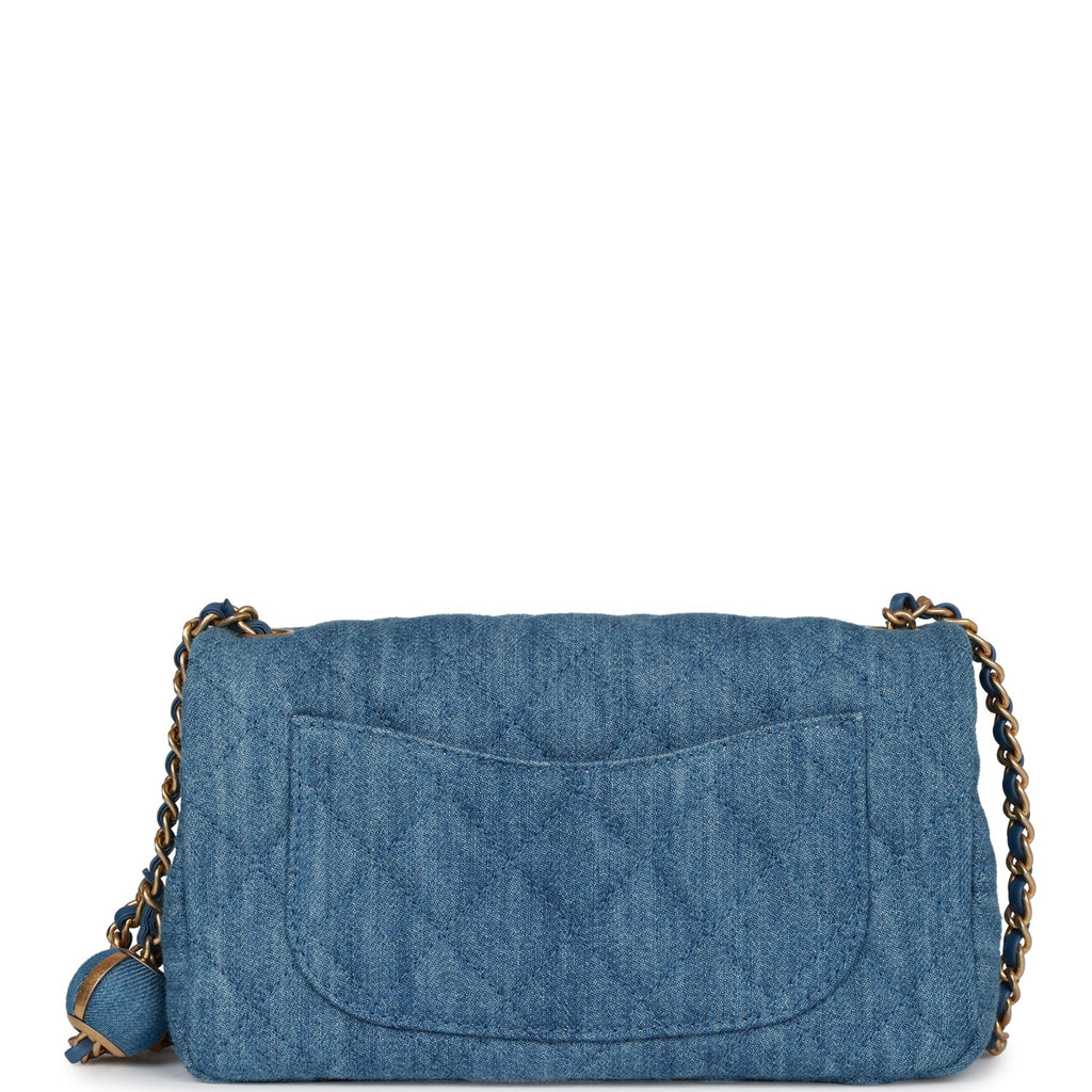 Chanel Pearl Crush Mini Rectangular Flap Bag Blue Denim Lambskin Antique Gold Hardware