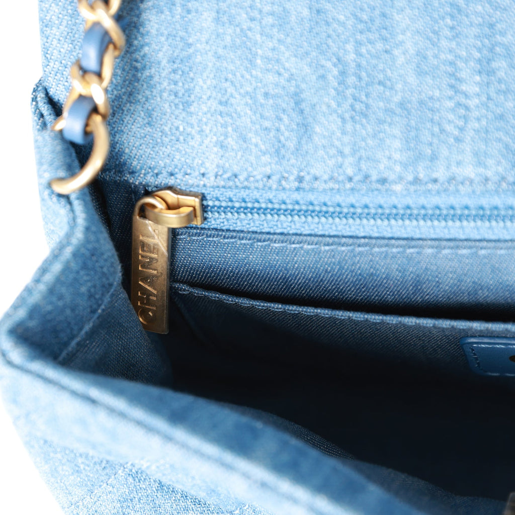 Chanel Pearl Crush Mini Rectangular Flap Bag Blue Denim Lambskin