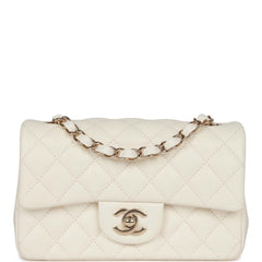 Chanel Mini Rectangular Flap Bag White Lambskin Light Gold Hardware