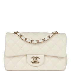 Chanel Mini Rectangular Flap Bag White Lambskin Light Gold