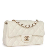 Chanel Mini Rectangular Flap Bag White Lambskin Light Gold Hardware