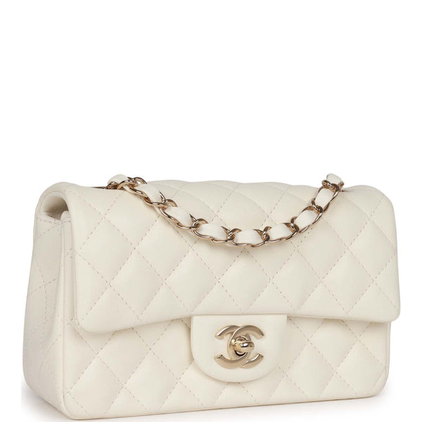 Chanel Mini Rectangular Flap Bag White Lambskin Light Gold