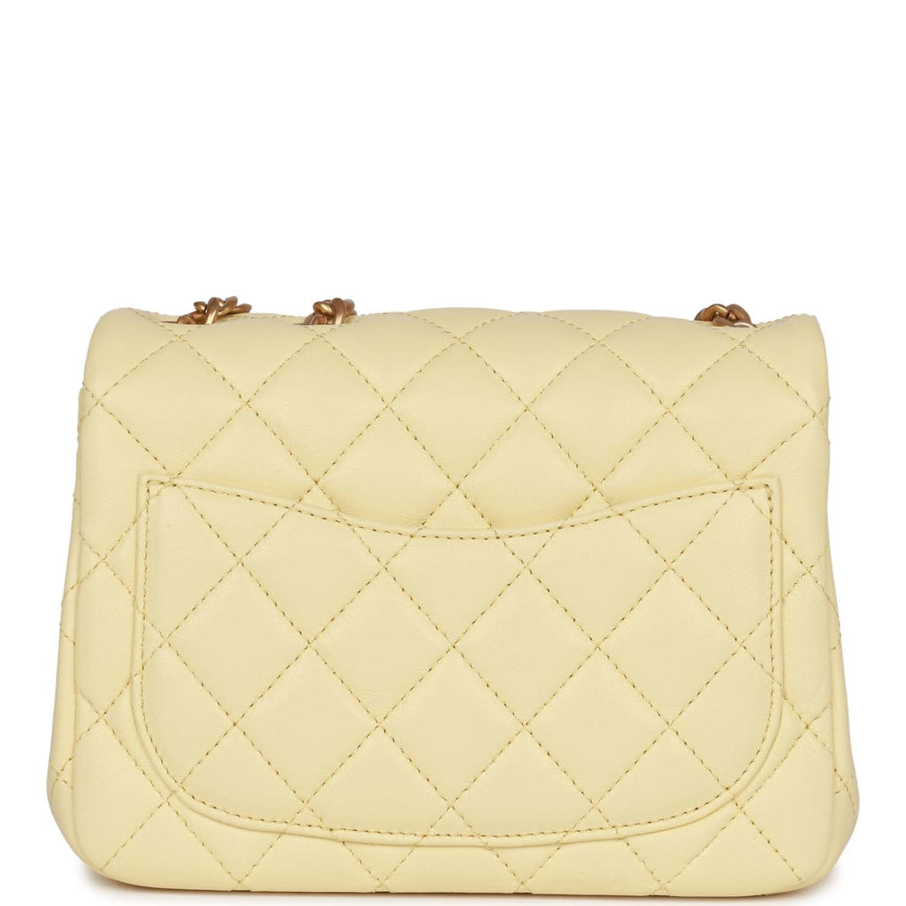Chanel Camellia Crush Mini Square Flap Yellow Lambskin Antique Gold Ha –  Madison Avenue Couture