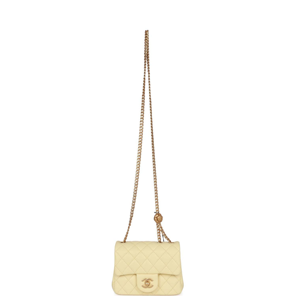 Chanel Camellia Crush Mini Square Flap Yellow Lambskin Antique Gold Ha –  Madison Avenue Couture