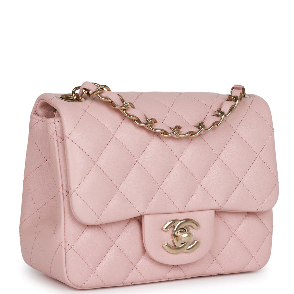 Chanel Pink Quilted Patent Rectangular Mini Classic Flap Bag Light Gold  Hardware