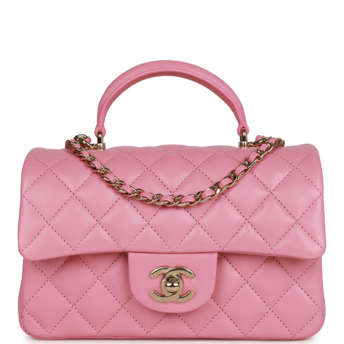 Chanel Mini Rectangular Flap with Top Handle Pink Lambskin Light Gold Hardware
