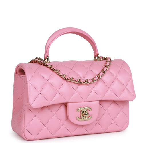 Chanel Mini Rectangular Flap with Top Handle Pink Lambskin Light Gold Hardware