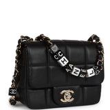 Chanel Monaco Mini Square Flap Bag Black Lambskin Light Gold Hardware