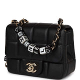 Chanel Monaco Mini Square Flap Bag Black Lambskin Light Gold Hardware