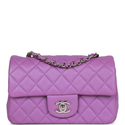 Pre-owned Chanel Mini Rectangular Flap Bag Purple Lambskin Silver Hardware