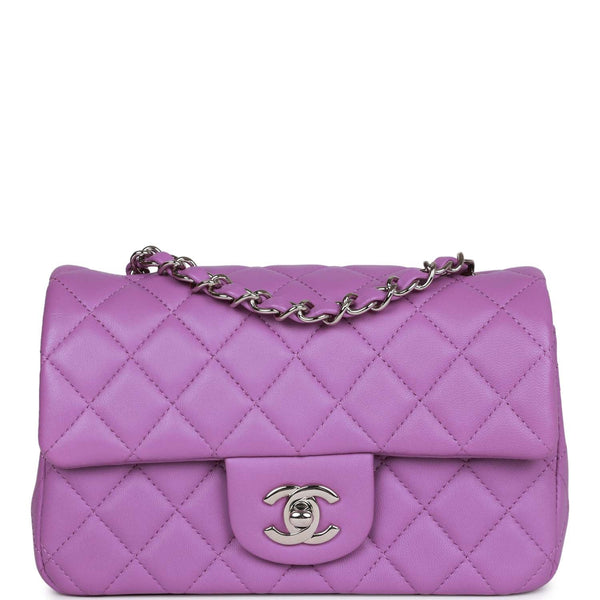 Chanel Square Classic Single Flap Bag Quilted Lambskin Mini Purple 22394389